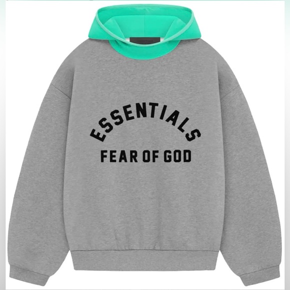 Essentials Fear Of God Nylon Fleece Hoodie with Dark Heather Oatmeal/Mint Leaf - Picture 1 of 2